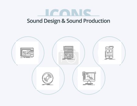 Ilustración de Diseño de sonido y línea de producción de sonido Icon Pack 5 Icon Design. instrumento. tambor. altavoz. Sonido. módulo - Imagen libre de derechos