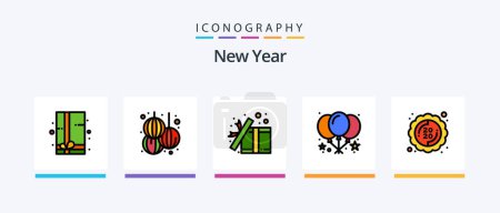 Téléchargez les illustrations : New Year Line Filled 5 Icon Pack Including new. chinese. gift. spray. bottle. Creative Icons Design - en licence libre de droit