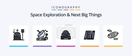 Téléchargez les illustrations : Space Exploration And Next Big Things Line Filled Pack de 5 icônes incluant le noir. laboratoire. médical. ingénierie. l'espace. Icônes créatives Design - en licence libre de droit