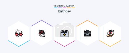 Illustration for Birthday 25 FilledLine icon pack including photo. camera. love. birthday. date - Royalty Free Image