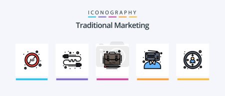 Téléchargez les illustrations : Traditional Marketing Line Filled 5 Icon Pack Including writer. story. sheet. organic. outdoor. Creative Icons Design - en licence libre de droit