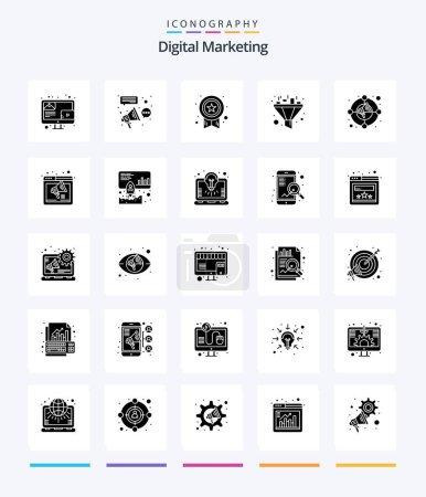 Téléchargez les illustrations : Creative Digital Marketing 25 Glyph Solid Black icon pack  Such As increase. sort. connection. funnel. success - en licence libre de droit