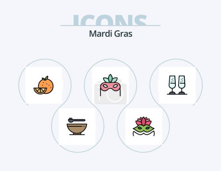 Téléchargez les illustrations : Mardi Gras Line Filled Icon Pack 5 Icon Design. drink. mardi gras. best. fruit. orange - en licence libre de droit