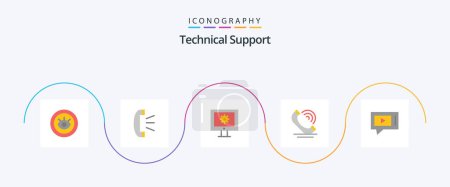 Téléchargez les illustrations : Technical Support Flat 5 Icon Pack Including live. services. online support service. phone. call - en licence libre de droit
