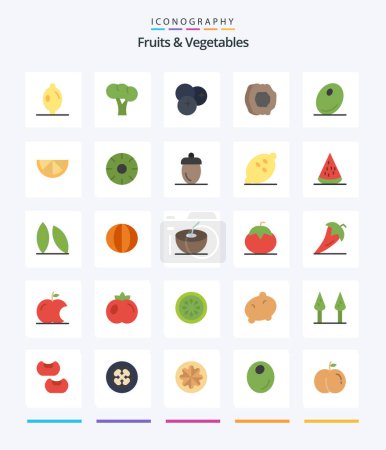 Ilustración de Creativas Frutas y Verduras 25 Pack icono plano, como la aceituna. frutas. fruta. frutas. zumo de albaricoque - Imagen libre de derechos