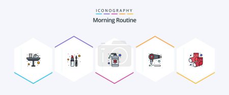 Illustration for Morning Routine 25 FilledLine icon pack including dots. hair. mascara. fen. care - Royalty Free Image