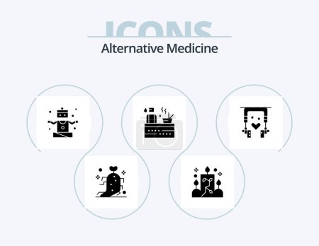 Illustration for Alternative Medicine Glyph Icon Pack 5 Icon Design. music. wellness. exercise. spa. hot - Royalty Free Image