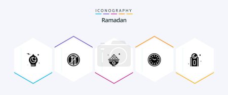 Téléchargez les illustrations : Pack d'icônes Ramadan 25 Glyphe avec horloge. le repas. ramadan . déjeuner. produits alimentaires - en licence libre de droit