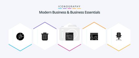 Téléchargez les illustrations : Modern Business And Business Essentials 25 Glyph icon pack including events. date. basket. calendar. dustbin - en licence libre de droit