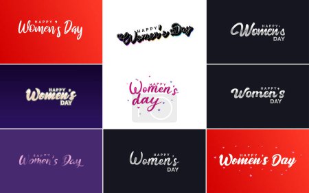 Téléchargez les illustrations : Abstract Happy Women's Day logo with a women's face and love vector design in pink and black colors - en licence libre de droit