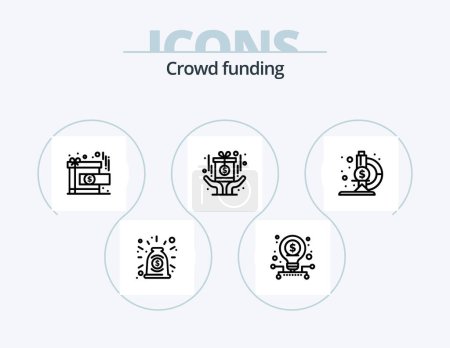 Téléchargez les illustrations : Crowdfunding Line Icon Pack 5 Icon Design. gift. trade. banking. public. ipo - en licence libre de droit
