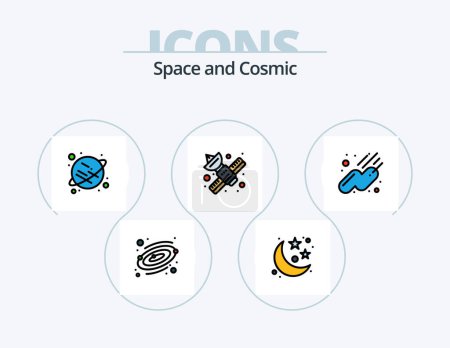 Téléchargez les illustrations : Space Line Filled Icon Pack 5 Icon Design. . . space. planetarium. building - en licence libre de droit