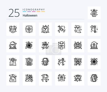 Ilustración de Halloween 25 Line icon pack including face. knife. sign. halloween. scary - Imagen libre de derechos