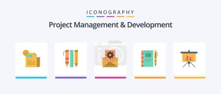 Illustration for Project Management And Development Flat 5 Icon Pack Including notebook. sketch notebook . stationary. integration. data integration. Creative Icons Design - Royalty Free Image