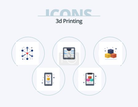 Téléchargez les illustrations : 3d Printing Flat Icon Pack 5 Icon Design. . box. cube. 3d. printer - en licence libre de droit