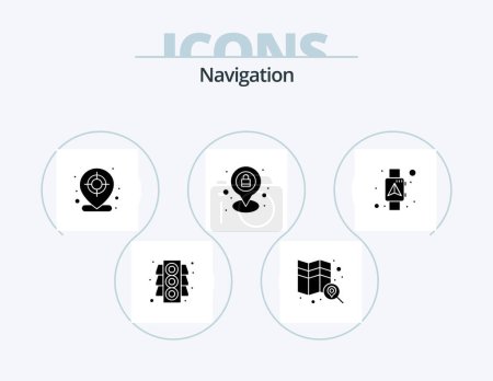 Ilustración de Navegación Glyph Icon Pack 5 Icon Design. Inteligente. Navegante. objetivo. ubicación. pin - Imagen libre de derechos