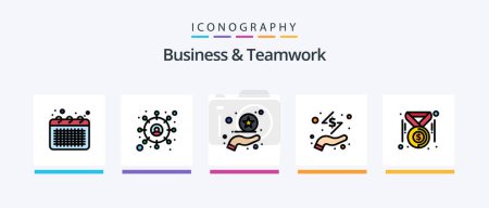 Ilustración de Línea de trabajo en equipo y negocios llenó el paquete de 5 iconos, incluido el negocio. puntos. bombilla. un gráfico. proyecto. Diseño de iconos creativos - Imagen libre de derechos