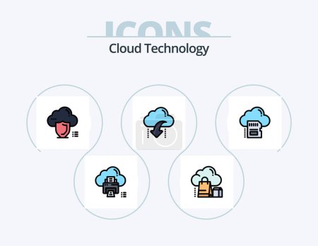 Illustration for Cloud Technology Line Filled Icon Pack 5 Icon Design. secure. cloud. secure. device. print - Royalty Free Image