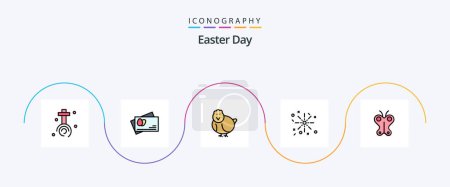 Téléchargez les illustrations : Easter Line Filled Flat 5 Icon Pack Including nature. butterfly. easter. animal. holiday - en licence libre de droit