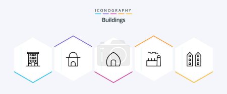 Illustration for Buildings 25 Line icon pack including industrial plant. boiling plant. mosque. boiler. historical building - Royalty Free Image