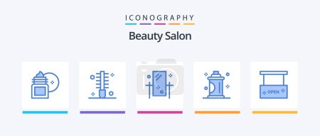 Téléchargez les illustrations : Salon de beauté Bleu Pack de 5 icônes Y compris les cheveux. beauté. cheveux. réflexion. toilettage. Icônes créatives Design - en licence libre de droit