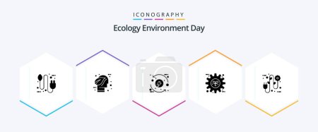 Téléchargez les illustrations : Ecology 25 Glyph icon pack including gear. eco. green. energy. development - en licence libre de droit