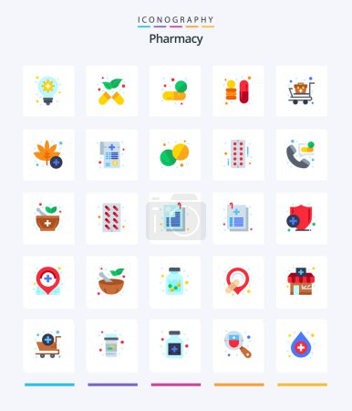 Téléchargez les illustrations : Creative Pharmacy 25 Flat icon pack  Such As supplies. cart. medicine. first aid. science - en licence libre de droit