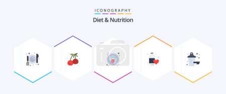 Illustration for Diet And Nutrition 25 Flat icon pack including nutrition supplement. love. no. water. fitness health - Royalty Free Image