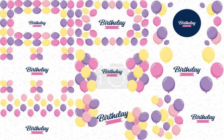 Illustration for Happy Birthday text with a hand-drawn. cartoon style and colorful balloon illustrations - Royalty Free Image
