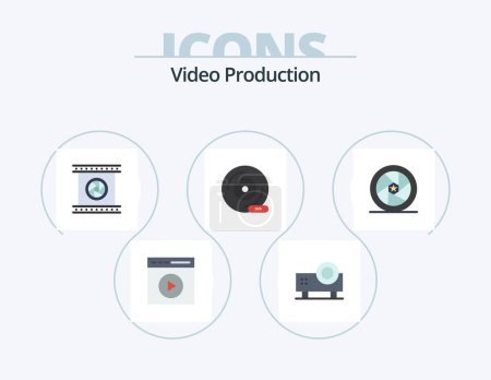 Illustration for Video Production Flat Icon Pack 5 Icon Design. dvd. cd. slide projector. special. photographic lenses - Royalty Free Image