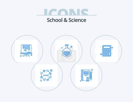 Illustration for School And Science Blue Icon Pack 5 Icon Design. calculator. flask. artboard. lab. chemistry - Royalty Free Image