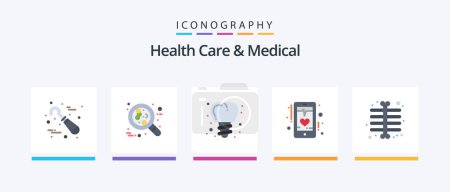 Illustration for Health Care And Medical Flat 5 Icon Pack Including chest. mobile. red. heart. beat. Creative Icons Design - Royalty Free Image