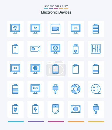 Téléchargez les illustrations : Creative Devices 25 Blue icon pack  Such As entertainment. video. display. record. energy - en licence libre de droit