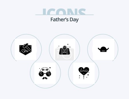 Téléchargez les illustrations : Fathers Day Glyph Icon Pack 5 Icon Design. fathers day. dad. fathers day. bag. hammer - en licence libre de droit