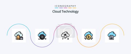 Ilustración de Cloud Technology Line Llenado Flat 5 Icon Pack Incluyendo bit. nube. nube. compartir. red - Imagen libre de derechos
