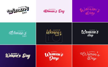 Téléchargez les illustrations : Happy Women's Day greeting card template with hand-lettering text design creative typography suitable for holiday greetings; vector illustration - en licence libre de droit
