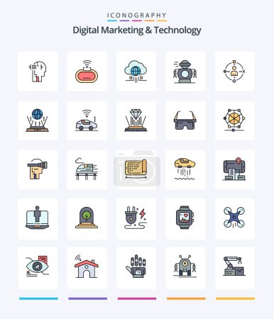 Téléchargez les illustrations : Marketing et technologie numériques créatifs Pack d'icônes de 25 lignes tel que l'utilisateur. robot. internet. robotique. humain - en licence libre de droit