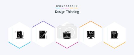 Illustration for Design Thinking 25 Glyph icon pack including file. layers. design. draw. vector - Royalty Free Image