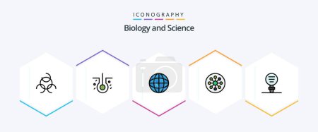 Téléchargez les illustrations : Biologie Pack d'icônes FilledLine 25 incluant l'expérience. biologie. global. laboratoire. cellule - en licence libre de droit