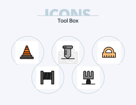 Téléchargez les illustrations : Outils Ligne rempli Icône Pack 5 Icône Design. outils. construction. médical. cône. échelle - en licence libre de droit