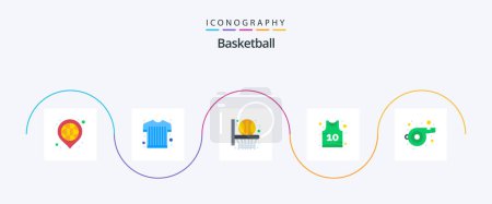 Téléchargez les illustrations : Basketball Flat 5 Icon Pack Including . sport. basketball net. coach. shirt - en licence libre de droit