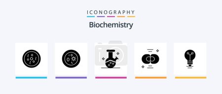 Téléchargez les illustrations : Biochimie Glyphe 5 Icône Pack Inclus ampoule. chimie. laboratoire. cellule. biochimie. Icônes créatives Design - en licence libre de droit