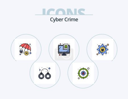 Téléchargez les illustrations : Cyber Crime Line Filled Icon Pack 5 Icon Design. alert. server. cyber crime. infected. database - en licence libre de droit