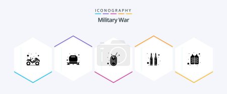 Ilustración de Military War 25 Glyph icon pack including life. war. army. shoot. bullets - Imagen libre de derechos