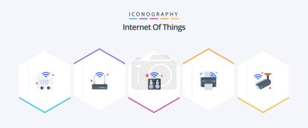 Illustration for Internet Of Things 25 Flat icon pack including camera. printing machine. house. printer. automation - Royalty Free Image