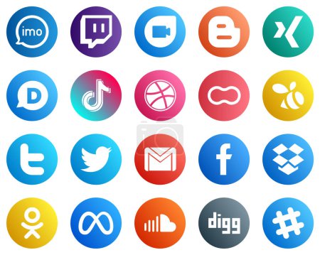 Illustration for Complete Social Media Icon Pack 20 icons such as mothers. dribbble. xing and video icons. High resolution and fully customizable - Royalty Free Image