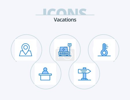 Téléchargez les illustrations : Vacations Blue Icon Pack 5 Icon Design. . weather. location. thermometer. area - en licence libre de droit