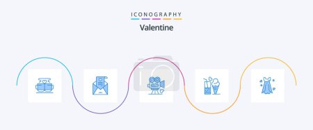 Ilustración de Valentine Blue 5 Icon Pack Incluyendo helado. Jugo. Tarjeta de boda. comida. amor - Imagen libre de derechos