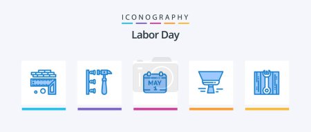 Ilustración de Día del Trabajo Azul 5 paquete de iconos incluyendo solución. herramienta. calendario. pincel. Cepillo. Diseño de iconos creativos - Imagen libre de derechos