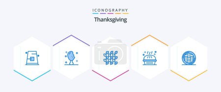 Téléchargez les illustrations : Thanksgiving 25 Blue icon pack including pie. dinner. turkey leg. bakery. harvest - en licence libre de droit